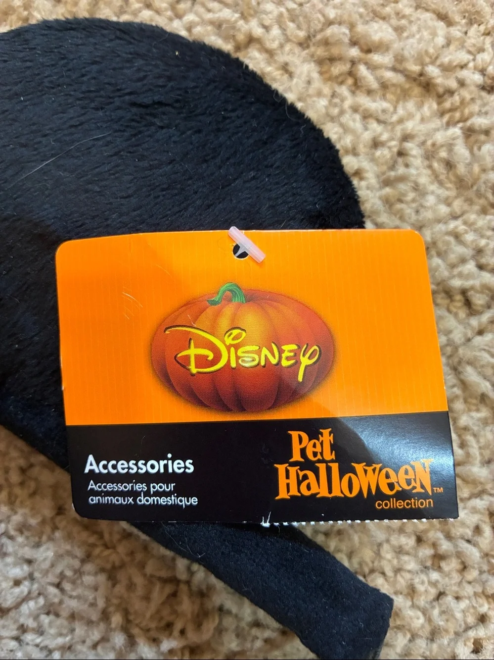 Disney Black Plush Mouse Ear Headband with Orange Tag for dogs.